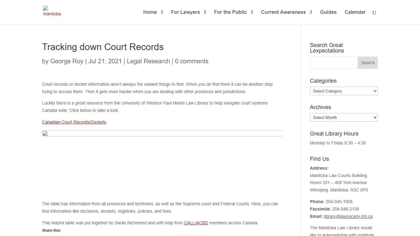Tracking down Court Records - Manitoba Law Library Inc.